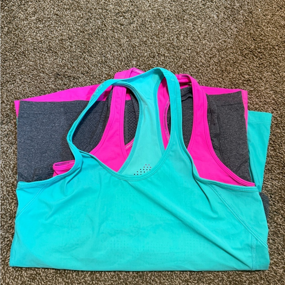 Lululemon Set 3 Activewear Tank Top Set - Aqua , Pink, and Gray